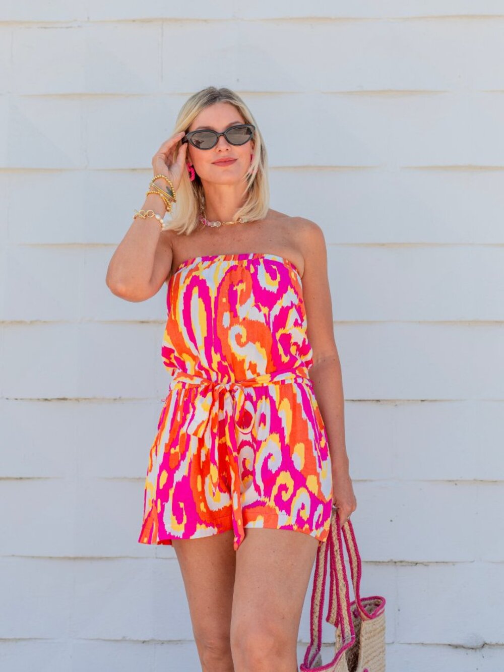 La Mer Luxe Strapless Raina Romper- Coral Blush Kauai